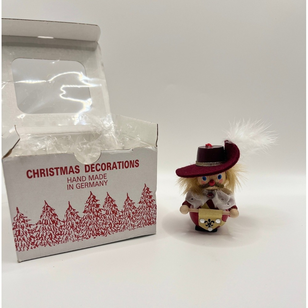 Steinbach German Wood Ornament Musketeer Fleur De Lis Burgundy Hat Handmade NIB